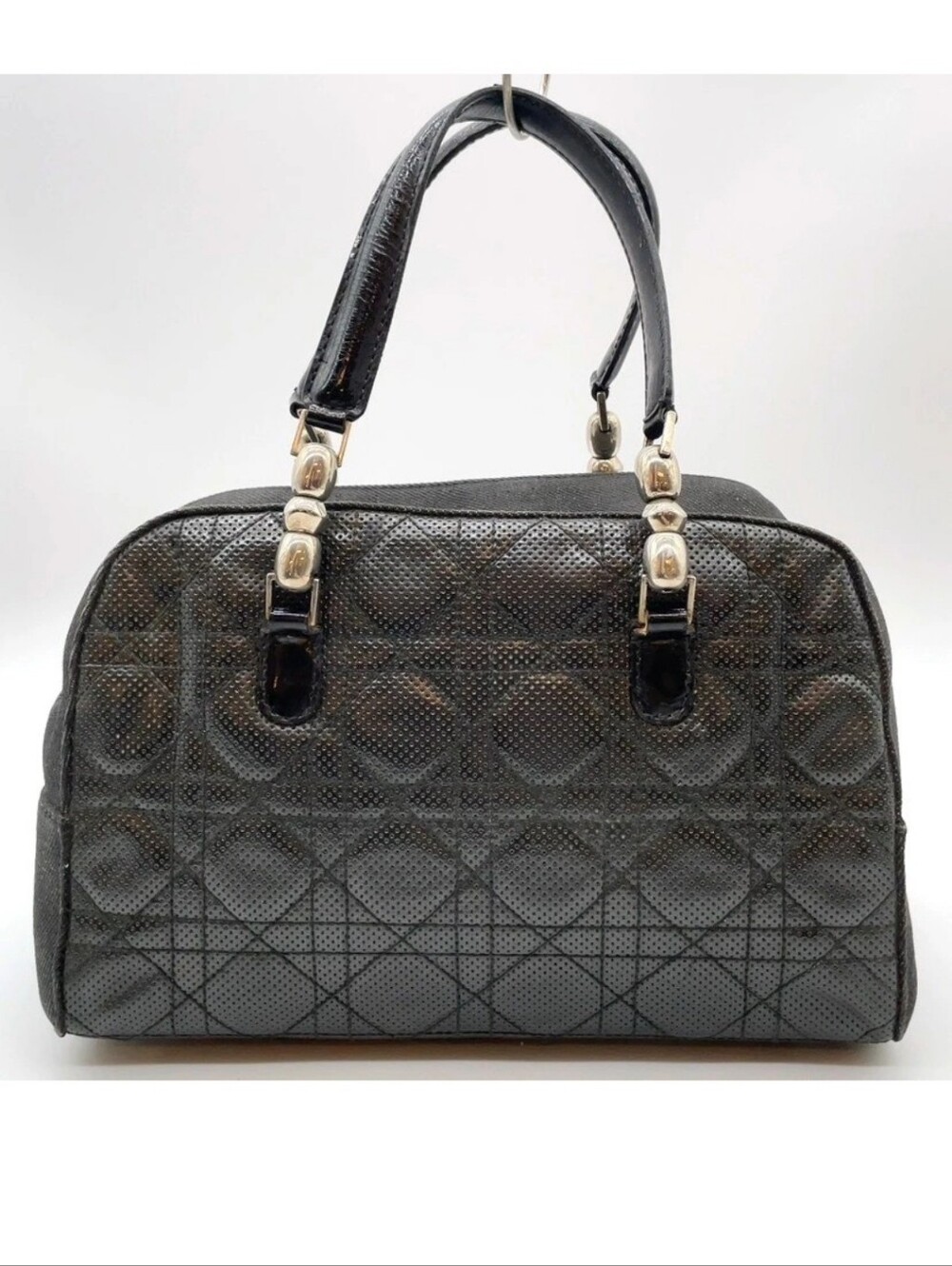 Dior Maris Pearl Cannage Perforated Leather Mini Boston Bag Black
